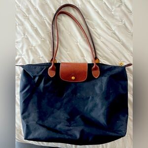 Longchamp black and tan shoulder bag